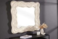 Moderner Wandspiegel WAVE 90cm greige abstraktes Wellen-Design quadratisch
