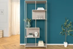 Modernes Bücherregal SLIM LINE 185cm champagner beige Metallgestell sechs Regalböden