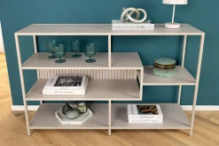 Modernes Bücherregal SLIM LINE 115cm champagner beige Metallgestell fünf Regalböden