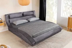 Modernes Bett SWING 160x200cm grau Vogue Velours Samt mit Stauraum und Bettkasten