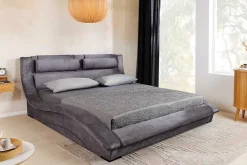 Modernes Bett SWING 180x200cm grau Vogue Velours Samt geschwungenes Doppelbett