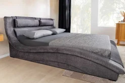 Modernes Bett SWING 180x200cm grau Vogue Velours Samt geschwungenes Doppelbett