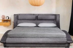 Modernes Bett SWING 160x200cm grau Vogue Velours Samt geschwungenes Doppelbett
