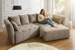 Modernes Big Sofa ROYAL 295cm greige Velours-Strickstoff Federkern XXL-Couch