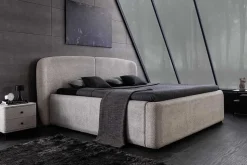 Modernes Boxbett ART DECO 160x200cm greige Bouclé mit Stauraum und Lattenrost