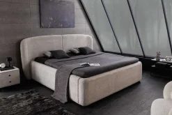 Modernes Boxbett ART DECO 160x200cm greige Bouclé mit Stauraum und Lattenrost