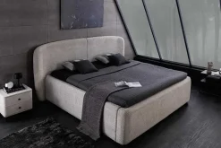 Modernes Boxbett ART DECO 160x200cm greige Bouclé mit Stauraum und Lattenrost
