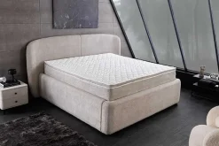 Modernes Boxbett ART DECO 180x200cm greige Bouclé mit Stauraum Matratze und Topper