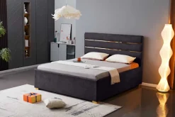 Modernes Boxbett METROPOLITAN 180x200cm grau Samt mit Lattenrost und Stauraum