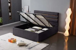 Modernes Boxbett METROPOLITAN 180x200cm grau Samt mit Lattenrost und Stauraum