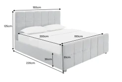 Modernes Boxbett PRESTIGE 180x200cm grau Bouclé mit Stauraum und Lattenrost