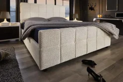Modernes Boxbett PRESTIGE 160x200cm creme Bouclè mit Stauraum und Lattenrost