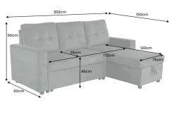 Modernes Ecksofa APARTMENT 205cm grün Cord 3-Sitzer mit Bettfunktion und Stauraum