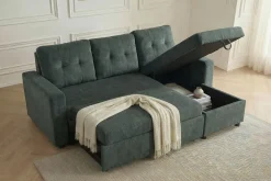 Modernes Ecksofa APARTMENT 205cm grün Cord 3-Sitzer mit Bettfunktion und Stauraum