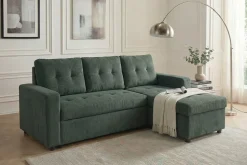 Modernes Ecksofa APARTMENT 205cm grün Cord 3-Sitzer mit Bettfunktion und Stauraum