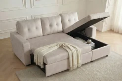 Modernes Ecksofa APARTMENT 205cm champagner beige Samt 3-Sitzer Bettfunktion Stauraum