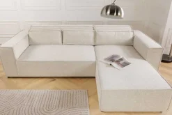 Modernes Ecksofa BOSSA NOVA 265cm beige Strukturstoff 3-Sitzer Couch L-Form