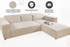 Modernes Ecksofa BOSSA NOVA 265cm beige Strukturstoff 3-Sitzer Couch L-Form