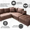 Modernes Ecksofa KENT 220cm braun Federkern Wohnlandschaft inkl. Hocker und Kissen
