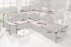 Modernes Ecksofa KENT 220cm braun Federkern Wohnlandschaft inkl. Hocker und Kissen