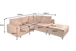 Modernes Ecksofa KENT 220cm rostbraun Chenille inkl. Hocker Federkern Wohnlandschaft