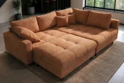 Modernes Ecksofa KENT 220cm rostbraun Chenille inkl. Hocker Federkern Wohnlandschaft