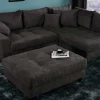 Modernes Ecksofa KENT 220cm dunkelgrau Cord inklusive Hocker Federkern Wohnlandschaft