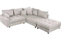 Modernes Ecksofa KENT 220cm beige Cord inkl. Hocker Federkern L-Form Wohnlandschaft