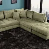 Modernes Ecksofa KENT 220cm grün Cord inkl. Hocker Federkern L-Form Wohnlandschaft