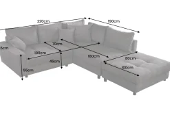 Modernes Ecksofa KENT 220cm hellgrau Cord inkl. Hocker Federkern L-Form Wohnlandschaft