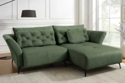 Modernes Ecksofa MARRAKESCH 265cm grün Samt 3-Sitzer inkl. Kissen Ottomane rechts