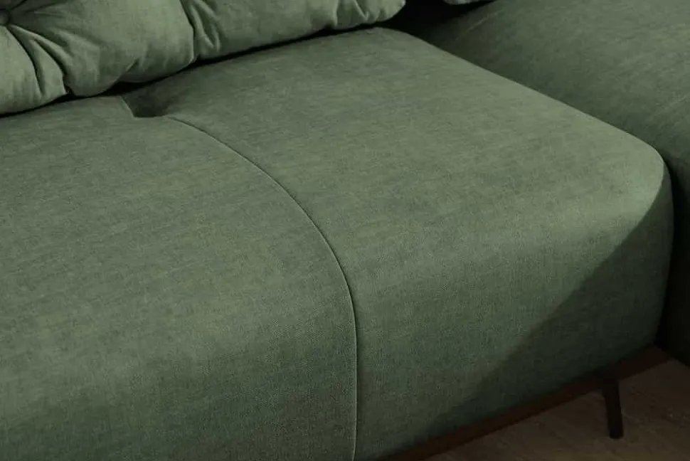 Modernes Ecksofa MARRAKESCH 265cm grün Samt 3-Sitzer inkl. Kissen Ottomane rechts