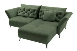 Modernes Ecksofa MARRAKESCH 265cm grün Samt 3-Sitzer inkl. Kissen Ottomane rechts