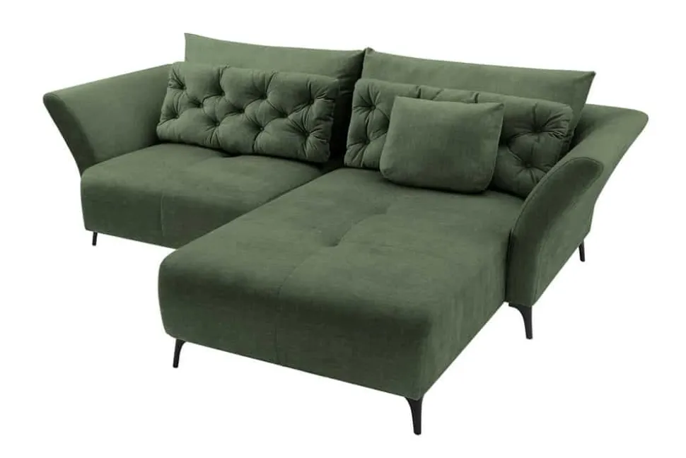 Modernes Ecksofa MARRAKESCH 265cm grün Samt 3-Sitzer inkl. Kissen Ottomane rechts