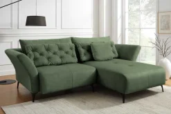 Modernes Ecksofa MARRAKESCH 265cm grün Samt 3-Sitzer inkl. Kissen Ottomane rechts
