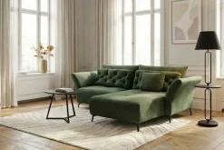 Modernes Ecksofa MARRAKESCH 265cm grün Samt 3-Sitzer inkl. Kissen Ottomane rechts