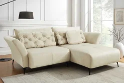 Modernes Ecksofa MARRAKESCH 265cm beige Samt 3-Sitzer inkl. Kissen Ottomane rechts