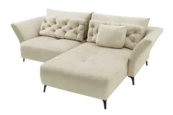 Modernes Ecksofa MARRAKESCH 265cm beige Samt 3-Sitzer inkl. Kissen Ottomane rechts