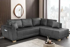 Modernes Ecksofa NORWAY 250cm grau Vogue Velours Samt Schlafsofa mit Stauraum