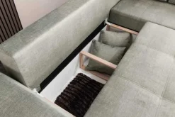 Modernes Ecksofa NORWAY 250cm taupe Vogue Velours Samt Schlafsofa mit Stauraum