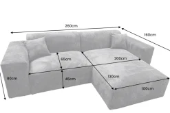 Modernes Ecksofa SIGNATUR 260cm anthrazit Cord beidseitig stellbar inkl. Kissen