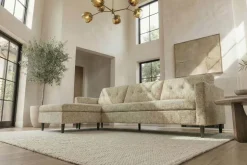Modernes Ecksofa STOCKHOLM 220cm beige cozy Veloursstrickstoff Federkern 3-Sitzer-Sofa