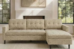 Modernes Ecksofa STOCKHOLM 220cm beige cozy Veloursstrickstoff Federkern 3-Sitzer-Sofa