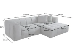 Modernes Ecksofa ZERO GRAVITY 240cm dunkelgrau Cord 3-Sitzer Couch L-Form
