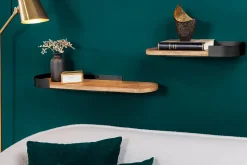 Modernes 2er Set Wandregal PURE NATURE 60cm schwarz Mangoholz massiv Metall handmade