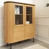 Modernes Highboard ATELIER 140cm natur Eiche schwarz Metall sechs Fächer