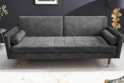 Modernes Schlafsofa COUTURE 200cm grau Microvelours 3-Sitzer Couch mit Schlaffunktion