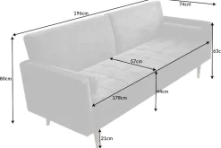Modernes Schlafsofa COUTURE 200cm grau Microvelours 3-Sitzer Couch mit Schlaffunktion