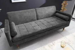 Modernes Schlafsofa COUTURE 200cm grau Microvelours 3-Sitzer Couch mit Schlaffunktion