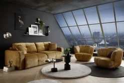 Modernes Schlafsofa DIAMOND 235cm senfgelb Chenille Cremona mit Stauraum 3-Sitzer Couch